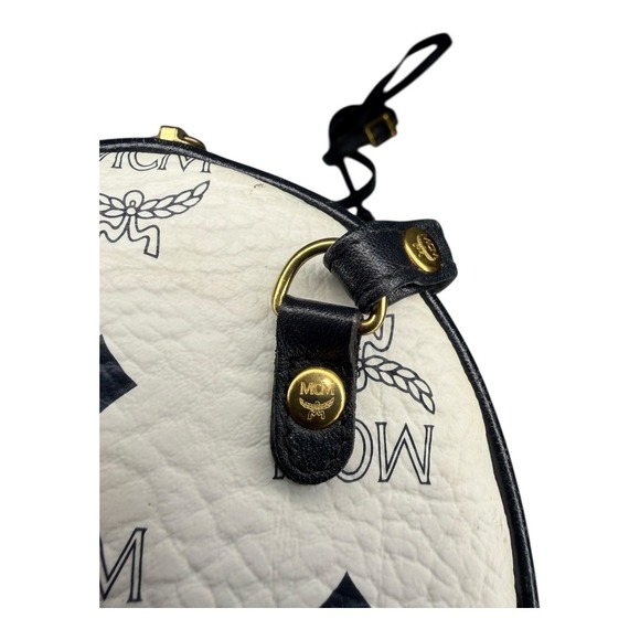 MCM Visetos Barrel Crossbody Bag White Black Leather Gold Hardware - Picture 6 of 9